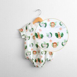 NWT Cute Short Sleeve Baby Onesies One-Piece Romper Unisex Safari Animals 3-6M